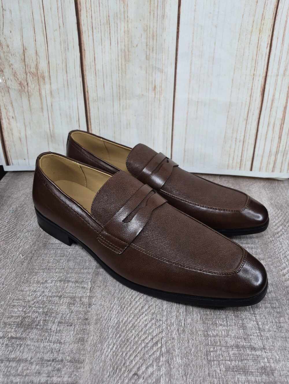 Calvin Klein Brown Leather Penny Loafers - Classic Chestnut